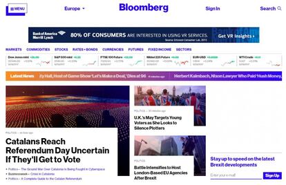 La agencia estadounidense 'Bloomberg' ha decidido destacar como pieza principal la incertidumbre que sobrevuela la situación catalana.