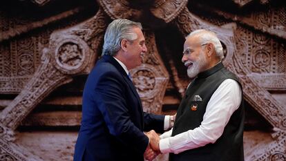 Alberto Fernández y Narendra Modi, en Nueva Delhi, el pasado 9 de septiembre.