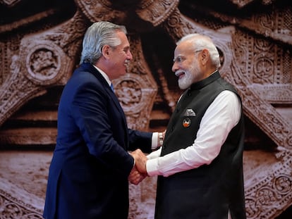 Alberto Fernández y Narendra Modi, en Nueva Delhi, el pasado 9 de septiembre.