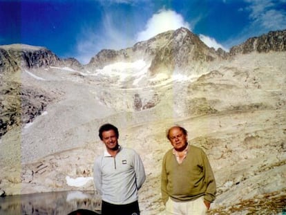 Jordi Pujol and his son Jordi hiking in the Pyrenees in 1999.