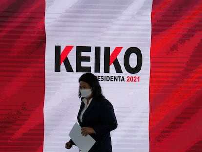 A candidata à presidência do Peru Keiko Fujimori, durante a coletiva em que pediu a impugnação de meio milhão de votos, na quarta-feira, em Lima.