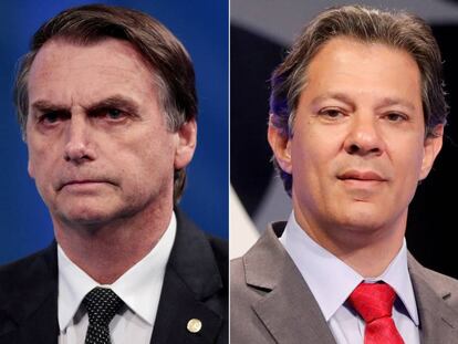 Candidatos Jair Bolsonaro (PSL) e Fernando Haddad (PT). 