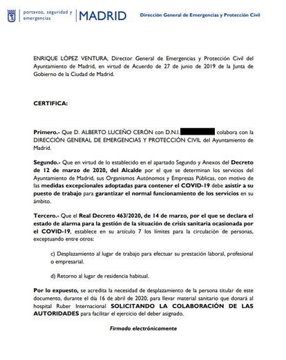 El salvoconducto que el Ayuntamiento emitió para Luceño.