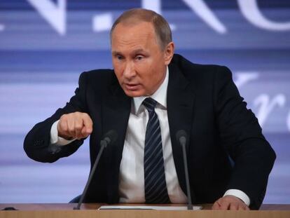 El presidente Putin en su conferencia de prensa anual este jueves en Moscú.