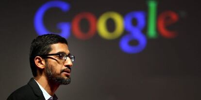 El vicepresidente de Google y responsable de Android en el buscador, Sundar Pichai, ayer en el Congreso Mundial de Móviles de Barcelona.