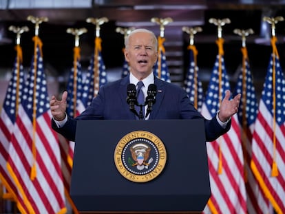 El presidente de EE UU, Joe Biden, presenta el plan de infraestructuras en Pittsburgh, el 31 de marzo.