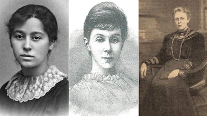 Desde la izquierda, las autoras Amy Levy, Margaret Harkness y Clementina Black.