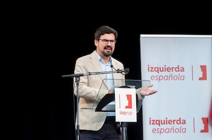 El líder de Izquierda Española, Guillermo del Valle, durante el acto de presentación de su partido, en marzo.