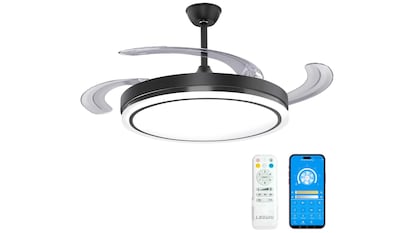 Ventilateur de plafond avec des lames rétractables.