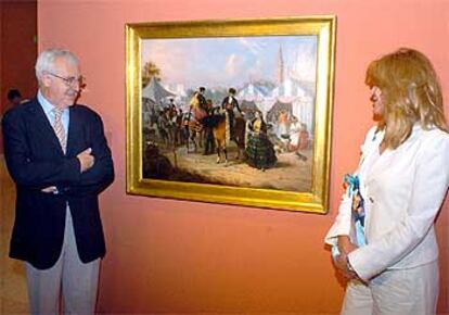 La baronesa Thyssen y el conservador jefe del museo Thyssen, Tomás Llorens, presentan la muestra.
