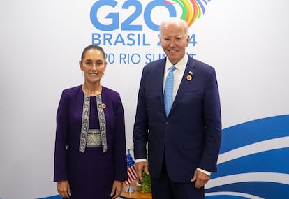 Claudia Sheinbaum y Joe Biden durante la cumbre del G-20, en Río de Janeiro (Brasil).