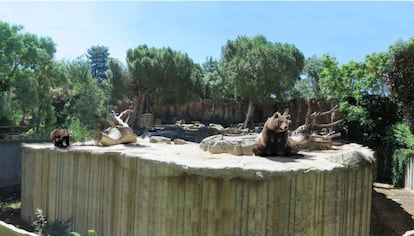 El recinto de osos pardos en la actualidad. El hormigón ha sido revestido con imitaciones de piedra natural. |