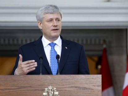 El primer ministro Stephen Harper tras convocar elecciones el 19 de octubre