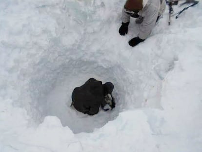 Personal de rescate del ejército indio buscando al soldado superviviente en el glaciar de Siachen.