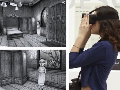 Ejemplo de gafas de realidad virtual con la que se puede disfrutar de la exposición de Ana Juan. Con ellas, el visitante se mete en la historia de la niña y la malvada madrastra.