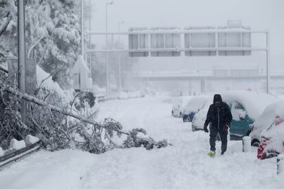 Estado de la M-30 durante el paso del temporal 'Filomena', el 9 de enero.