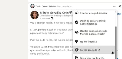 Pasos a seguir en LinkedIn para denunciar contenido generado por IA