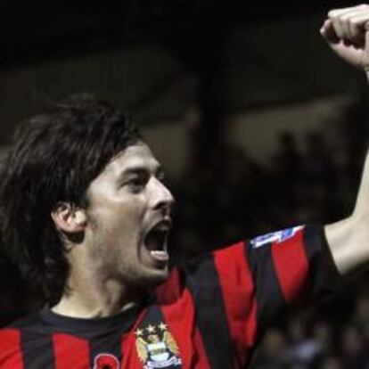 El español David Silva, celebrando un gol esta temporada con el Manchester City