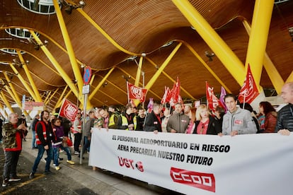 Una de las protestas del personal del handling de Iberia en el aeropuerto de Madrid-Barajas.