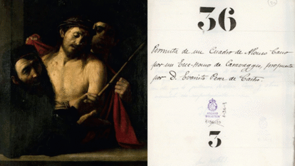 El presunto 'caravaggio' y varios documentos de 1823 de la permuta del cuadro por un 'alonso cano'.