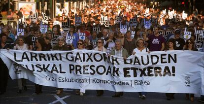 La manifestación en apoyo de los presos de ETA convocada este sábado.