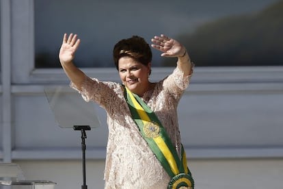 President Dilma Rousseff waves during her inauguration.