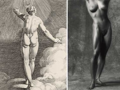 <i>Diana en las nubes,</i> grabado del siglo XVI, junto a <i>Lisa Lyon,</i> fotografía de Mappelthorpe de 1981.