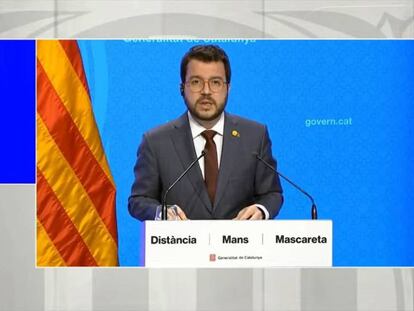 Catalonia's acting premier Pere Aragonès at a news conference on Thursday.