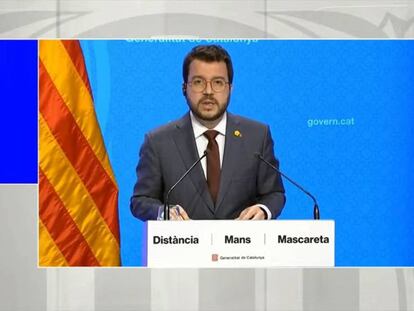 El vicepresident de la Generalitat, Pere Aragonès, durant la roda de premsa d'aquest dijous.