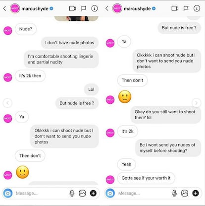 Capturas de las conversaciones que el fotógrafo mantuvo con la modelo.
