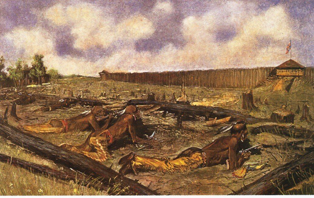 El asedio de Fort Detroit durante la revuelta de Pontiac de 1763, en un cuadro de Frederic Remington.