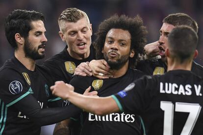 La rabia con la que Marcelo celebra el 1-1 en el Allianz Arena.