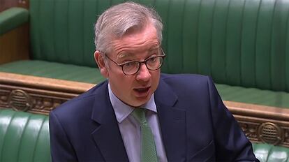 El jefe de Gabinete de Johnson, Michael Gove, explica este miércoles en la Cámara de los Comunes las negociaciones con la UE.