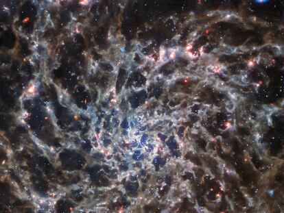 La galaxia de espiral IC 5332 captada por el telescopio 'James Webb' a través de sus infrarrojos, este martes 27 de septiembre de 2022.