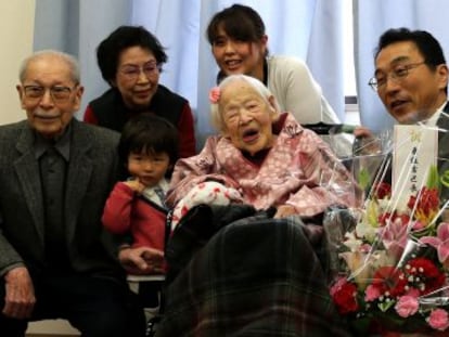 Okawa en la celebración de su 117 cumpleaños, el 4 de marzo.