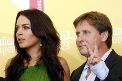 Lindsay Lohan y Emilio Estévez, en la presentación de <i>Bobby</i>.