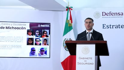 Omar García Harfuch at the presentation of the National Strategy against Extortion.