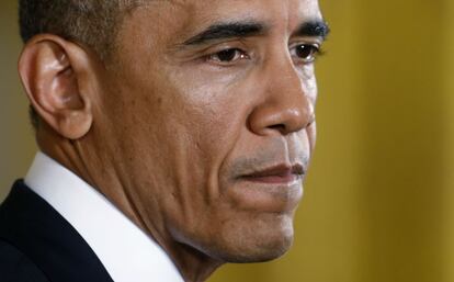 El presidente de EE UU, Barack Obama, durante la rueda de prensa tras las elecciones en las que los republicanos ganaron el control del Senado, en la Casa Blanca, Washington (EE UU).