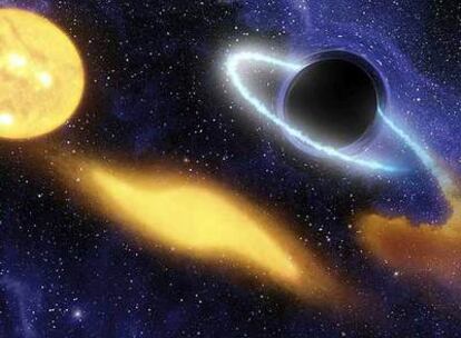 Recreación artística del proceso en el que una estrella es engullida y mutilada por un agujero negro.