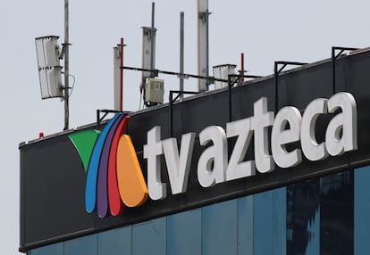 The logo of broadcaster TV Azteca is seen outside its headquarters in Mexico City, Mexico, June 14, 2024. REUTERS/Henry Romero