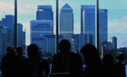 Vista del centro financiero de Canary Wharf de Londres, Reino Unido