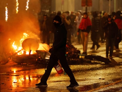 Rioters in Brussels after the match between Belgium and Morocco.