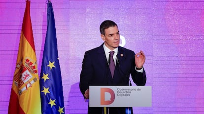 Sánchez, el miércoles durante su intervención en la clausura del acto de presentación del Observatorio de Derechos Digitales, en Madrid.