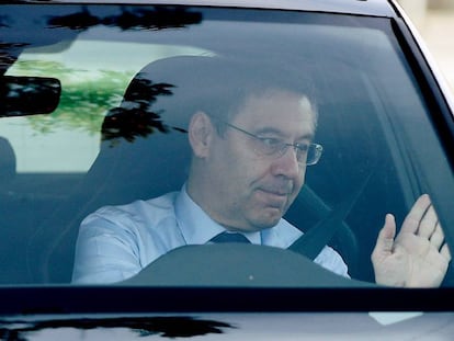 Josep Maria Bartomeu, llegando este lunes a la ciudad deportiva. 