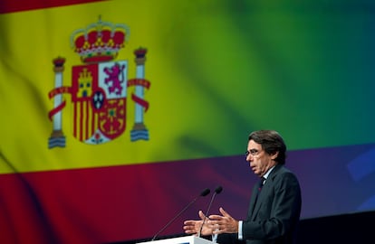 El expresidente del Gobierno José María Aznar en la clausura del congreso del Partido Popular Europeo (PPE), este miércoles.