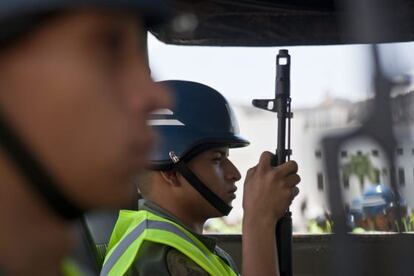 Members of Venezuela's security forces on parade during a ceremony this week at Caracas' Military Academy.