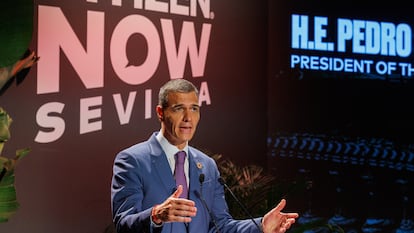 Pedro Sánchez, este domingo en Sevilla.