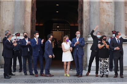 El presidente de la Generalitat, Pere Aragonès, recibe a los líderes independentistas indultados, el pasado 28 de junio.