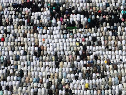 Muslim worshipers pray around the Kaaba, in the holy city of Mecca.