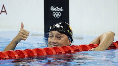 Mireia Belmonte tras ganar su serie de 200m mariposa.